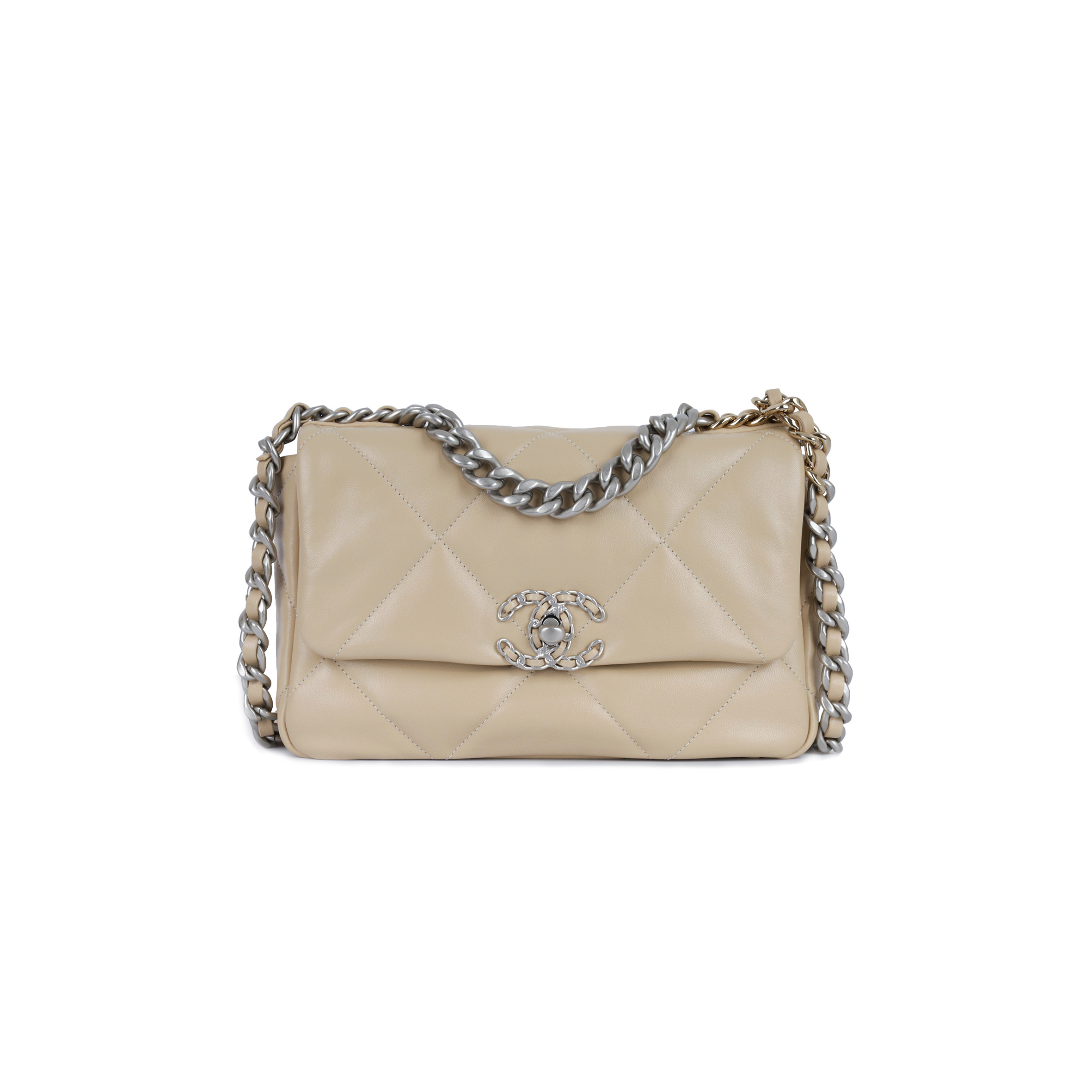 Ch*el 19 flap apricot calfskin mixed hardware as1160 (26*16*9cm)